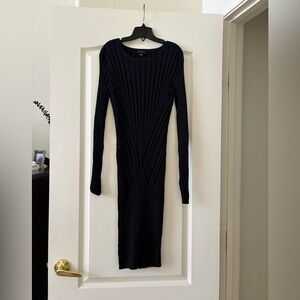 Ann Taylor Black Long Sleeve Ribbed Dress